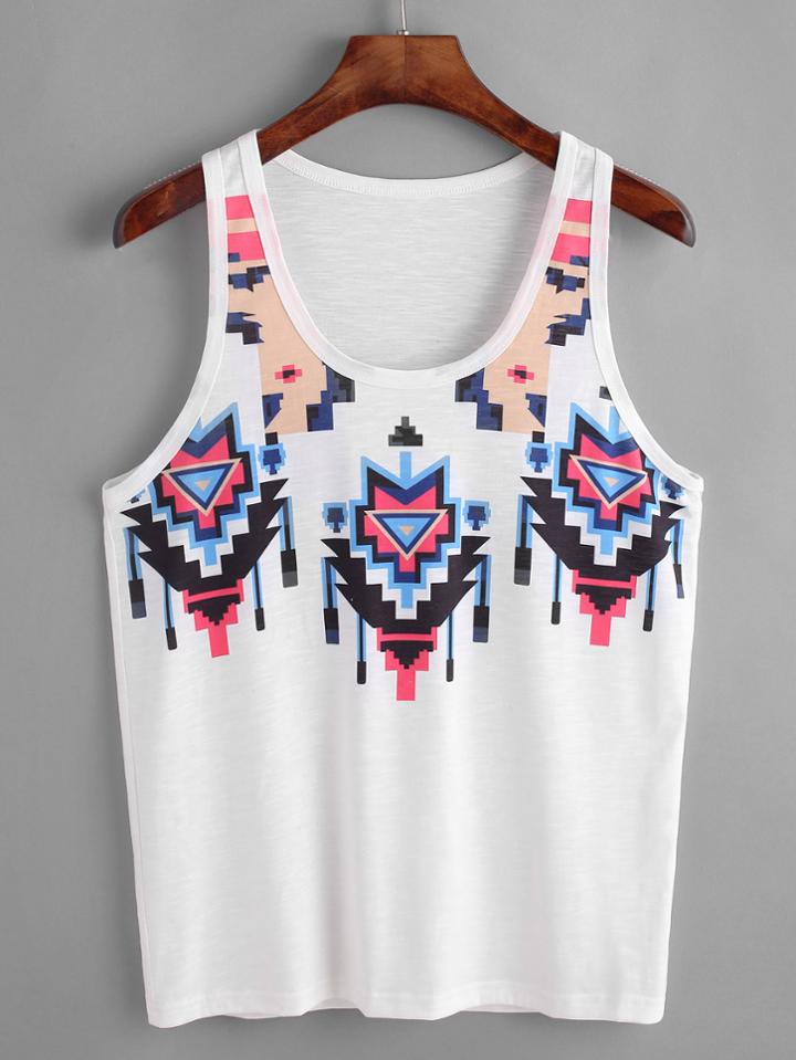 Shein Tribal Print Slub Tank Top