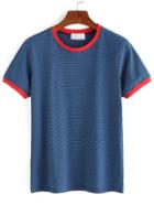 Shein Royal Blue Contrast Striped T-shirt