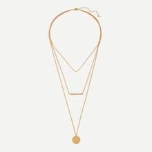 Shein Bar & Round Pendant Layered Chain Necklace