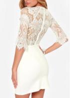 Rosewe Chic Lace Splicing Half Sleeve White Sheath Dress