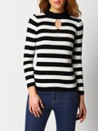 Shein Black White Crew Neck Keyhole Striped Knitwear