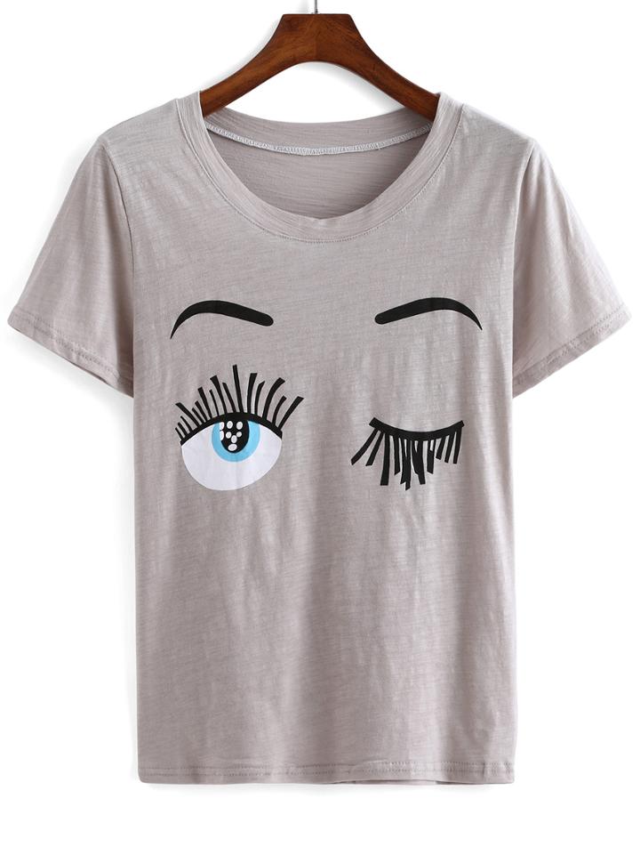 Shein Grey Eye Print T-shirt