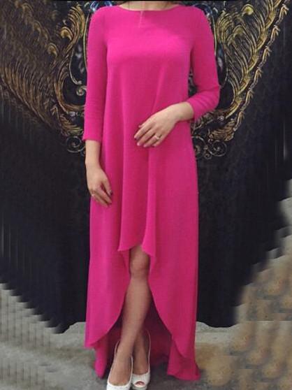Shein Rose Red Long Sleeve Backless High Low Dress