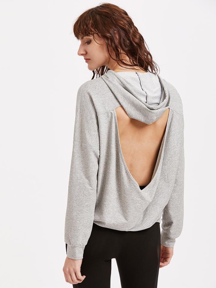 Shein Heather Grey Open Back Drop Shoulder Hoodie