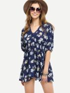 Shein Lace Trimmed Flower Print Dress