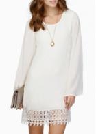 Rosewe Lace Splicing Long Sleeve White Mini Dress