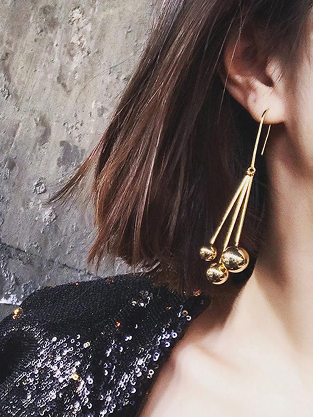 Shein Three Metal Beads Geometric Shape Dangle Earrings
