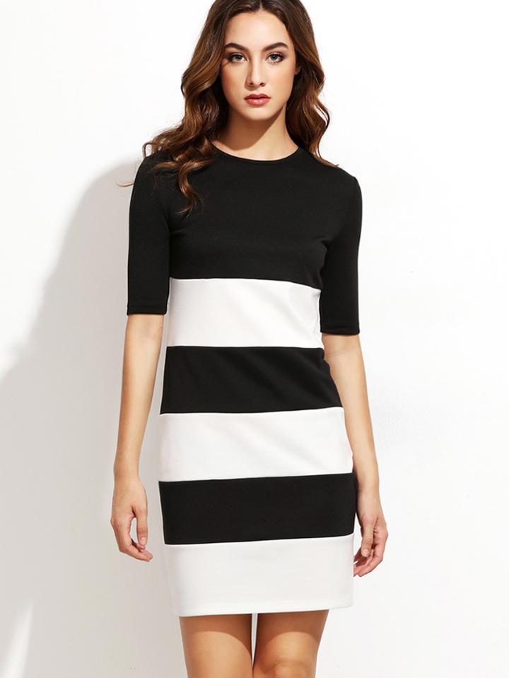 Shein Black And White Wide Striped Sheath Dress