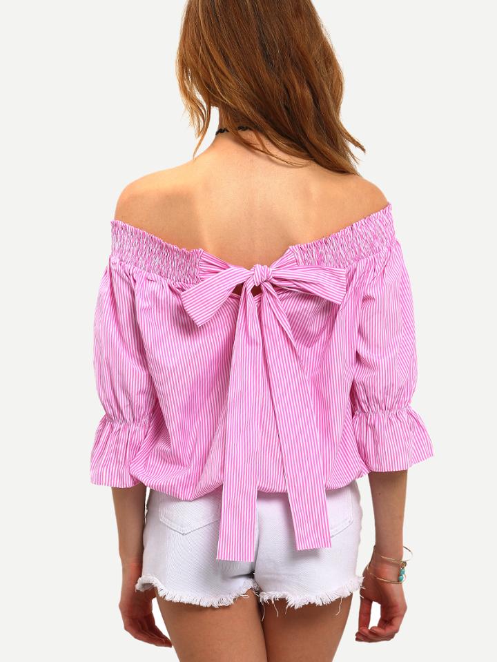 Shein Hot Pink Striped Convertible Bow Blouse