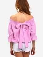 Shein Hot Pink Striped Convertible Bow Blouse