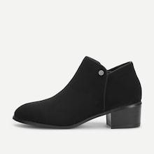 Shein Plain Zipper Side Block Heeled Boots