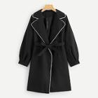 Shein Contrast Trim Belt Coat