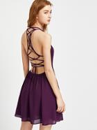 Shein Purple Strappy Back Chiffon Overlay Dress