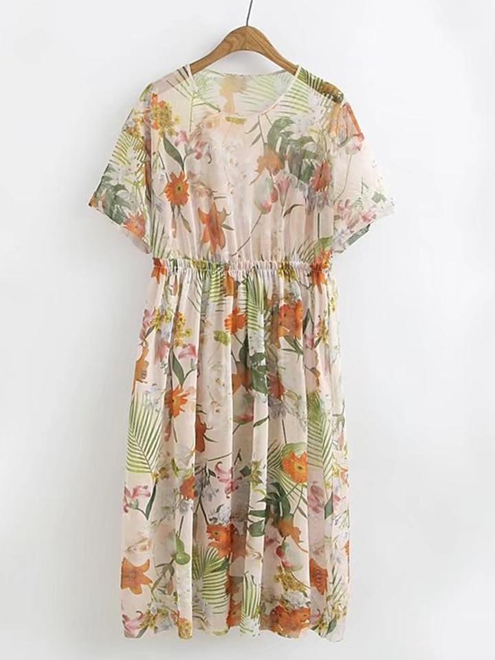 Shein Floral Print Pleated Dress