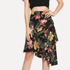 Shein Asymmetrical Hem Floral Print Skirt