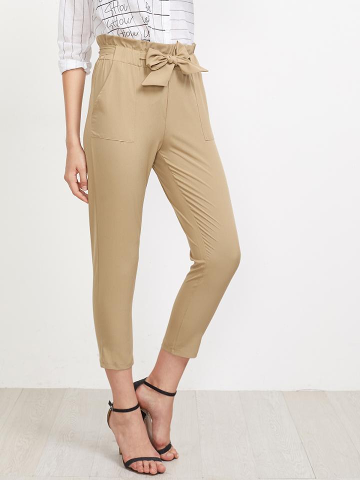 Shein Frill Waist Self Tie Tailored Pants