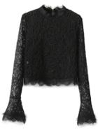 Shein Black Bell Cuff Zipper Back Lace Blouse