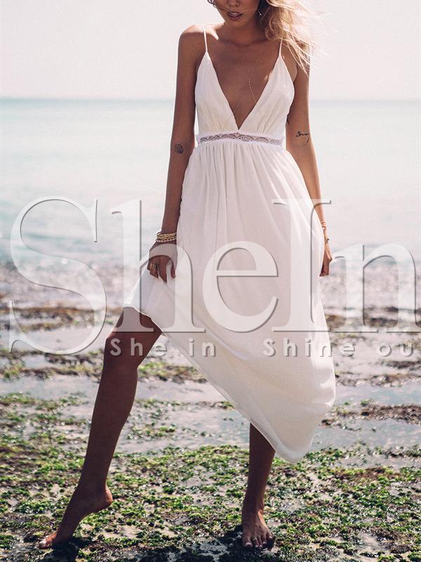 Shein Beige Spaghetti Strap Backless Maxi Dress