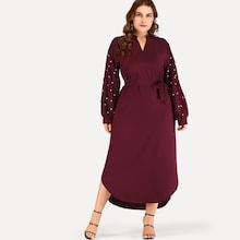Shein Plus Solid Beaded Belted Dress