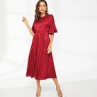 Shein Button Detail Flounce Sleeve Fit And Flare Dress