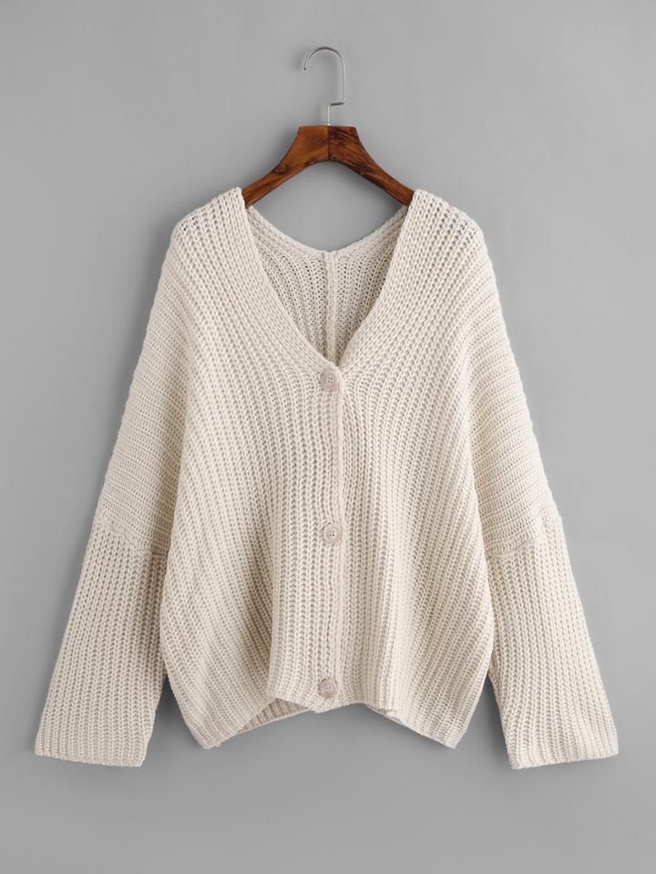 Shein Drop Shoulder Mixed Knit Cardigan