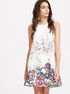 Shein White Flower Print Keyhole Back A Line Tank Dress