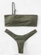 Shein Ruched Detail Bandeau Bikini Set With Detachable Strap