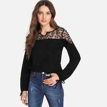 Shein Embroidered Mesh Shoulder Top