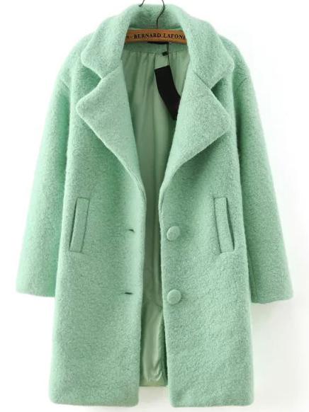 Shein Green Lapel Single Breasted Woolen Coat