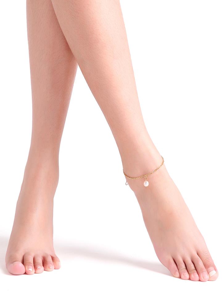 Shein Single Faux Pearl Chain Link Anklet