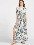 Shein Botanical Print Surplice Wrap Split Dress