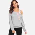 Shein Cold Shoulder Floral Decoration Sweatshirt