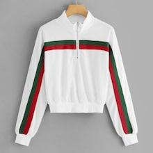 Shein Striped Zip Neck Sweatshirt