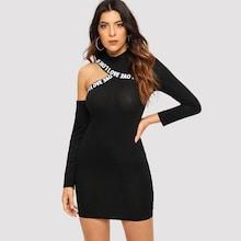 Shein Cut-out Letter Print Fitted Dress