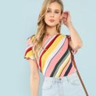 Shein Cut And Sew Striped Keyhole Back Top