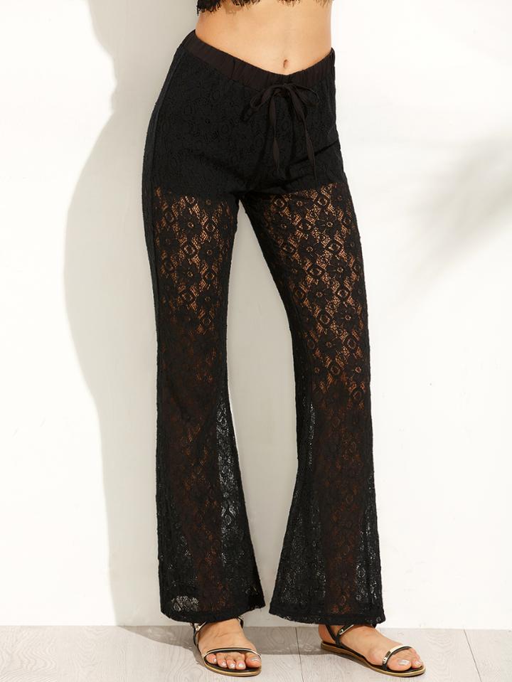 Shein Black Lace Tie Flare Long Pants