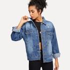 Shein Star Embroidered Bleach Wash Denim Jacket