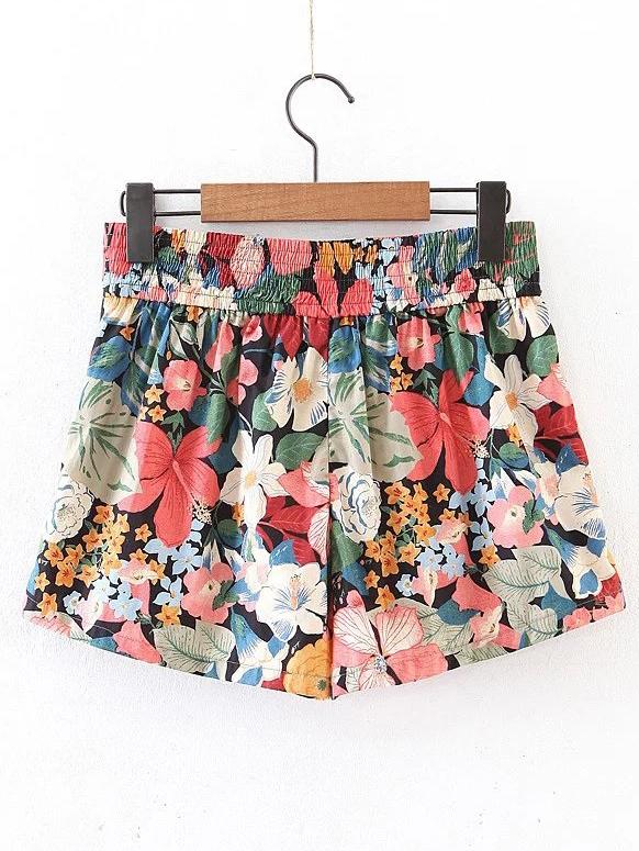 Shein Elastic Waist Floral Shorts
