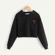 Shein Girls Flower Embroidery Patched Hoodie