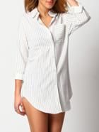 Shein White Lapel Vertical Stripe Pocket Shirt Dress