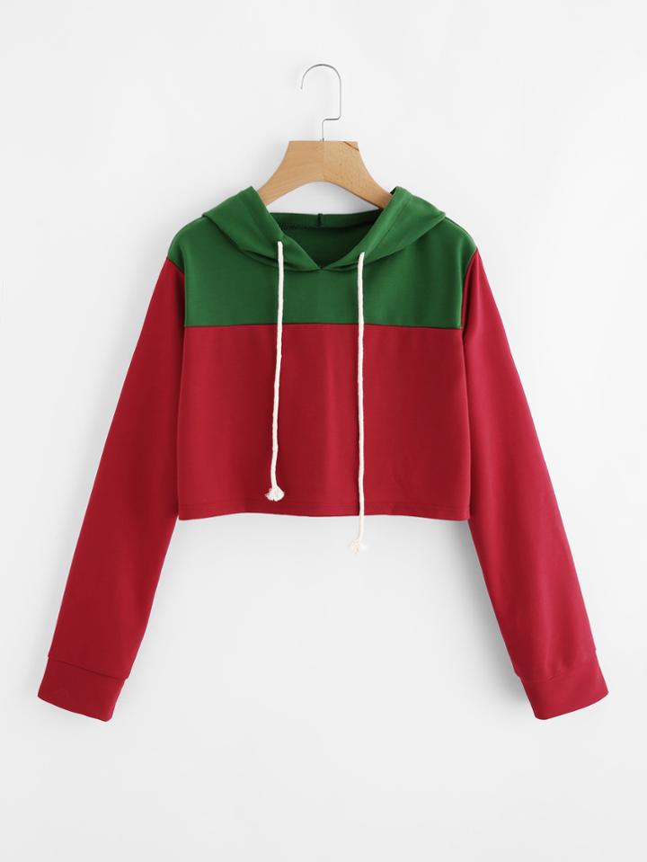 Shein Color Block Crop Hoodie
