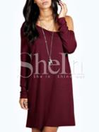 Shein Burgundy Slash Neck Slouch Dress