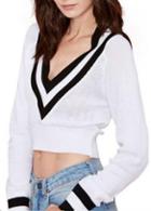 Rosewe Comfy V Neck Long Sleeve White Sweaters For Woman