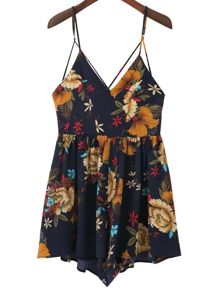 Shein Criss Cross Open Back Cami Straps Playsuit