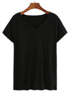 Shein Black V Neck Short Sleeve Pocket T-shirt
