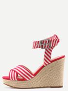 Shein Crisscross Striped Ankle Strap Wedges- Red