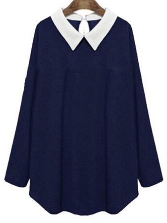 Shein Navy Contrast Collar Loose Plus Blouse