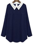 Shein Navy Contrast Collar Loose Plus Blouse