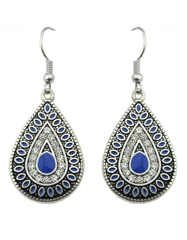 Shein Blue Enamel And Rhinestone Drop Daily Wear Earrings
