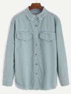 Shein Blue Slit Side Raw Hem Denim Shirt